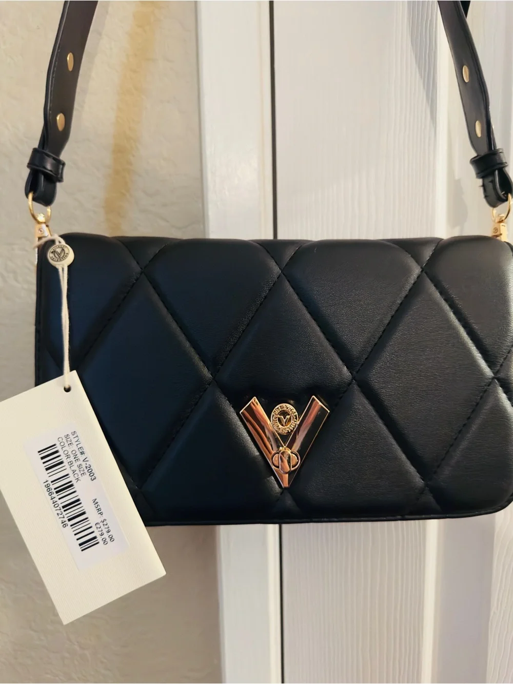 Valentino Orlandi Black Quilted Leather Shoulder Bag with Gold Hardware